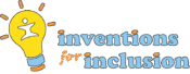Inventions for Inclusion logo. A yellow light bulb with a human figure in the middle.